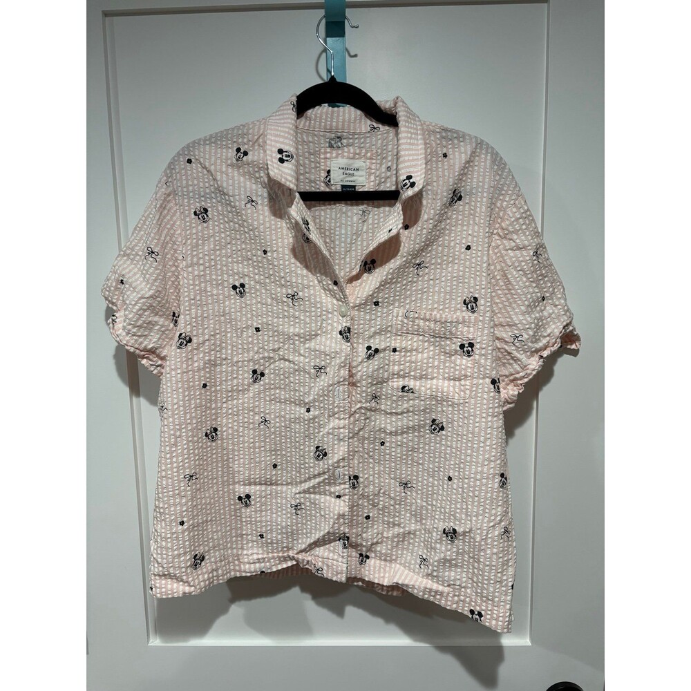 American Eagle Disney Mickey And Minnie Mouse Seersucker Pajama Top XL